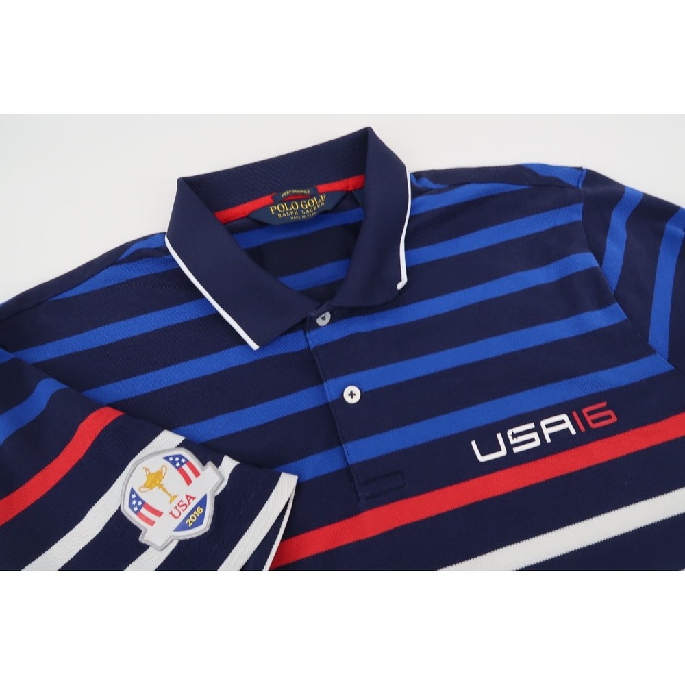 Polo Golf Ralph Lauren Polo Mens Large Blue Striped 2016 Ryder Cup USA Shirt